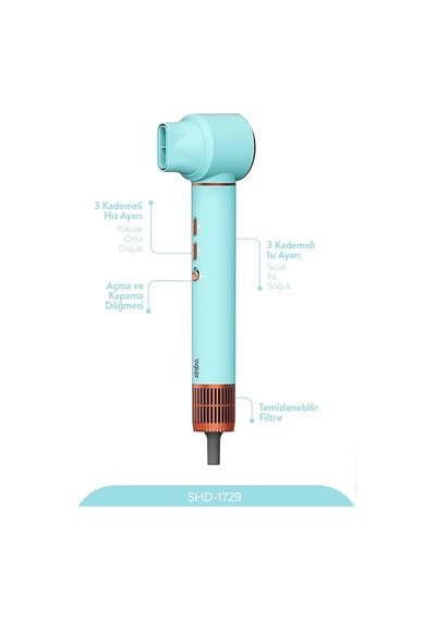 Mavi Air Brush 5in1 Bukle-hacimle-düzleştir-2-fırça Saç Kurutma - Şekil Makinesi 1300w 3-kdm.hız Sıc