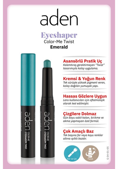 Aden Eyeshadow Twist - Asansörlü Göz Farı 05 Emerald Zümrüt 0