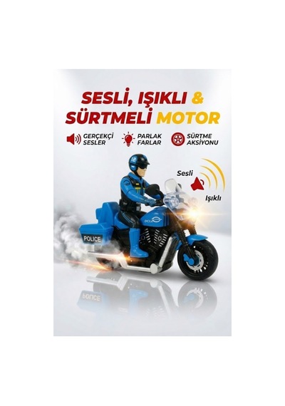 Oyuncak Sürtmeli Sesli Işıklı Motorcu 13 Cm Figürlü Mavi Motor Çok Renkli