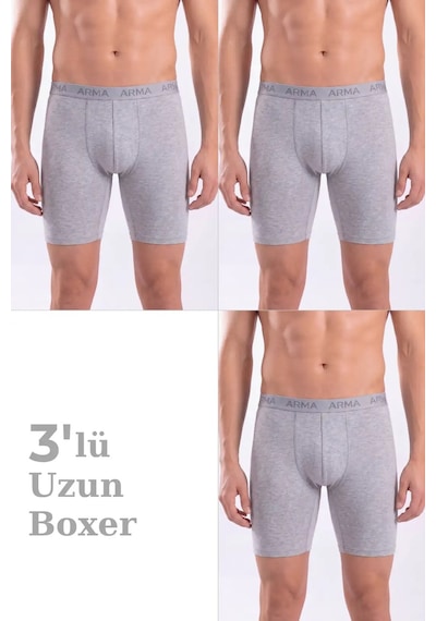 Astrid T Özel Seri Baba Hediyesi Esnek Çamaşır 3'lü Paket Erkek Gri Uzun Paçalı Boxer
