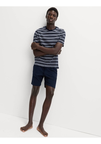 Marks & Spencer Saf Pamuklu Çizgili Pijama Takımı T07000090 Lacivert