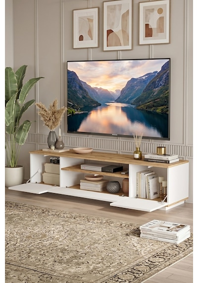 Yurudesign Future Tv Ünitesi Orta Sehpa 2'Li Set Çam-Beyaz FR17-AW