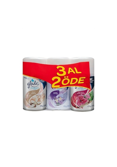 Glade Otomatik Sprey İpeksi Vanilya + Lavanta Ferahlığı + Meyve & Çiçek Buketi Yedek 3 x 269 ML