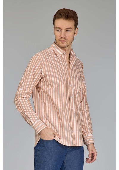 Bisse Regular Fit Spor Yaka Çizgili Somon Erkek Gömlek Gmczg3sp224005 30 Somon