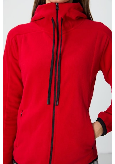 Tommy Life Kırmızı Kalın Yumuşak Dokulu Kapüşonlu Standart Fit Nakışlı Polar Kadın Sweatshirt -97287 Kırmızı