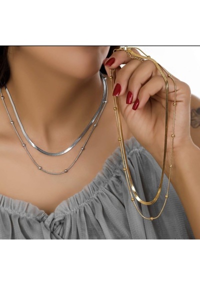 Gümüş Rengi Çelik Kolye Ve Bileklik Gümüş - Rose Gold