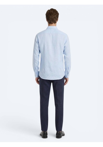Kip Mavi Regular Fit Uzun Dokuma Casual Pamuk Karışımlı Gömlek