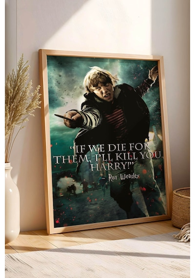 Ron Weasley Replikli Çerçeveli Tablo - Lüks Harry Potter Sinematik Tipografi Duvar Dekoru Kayın