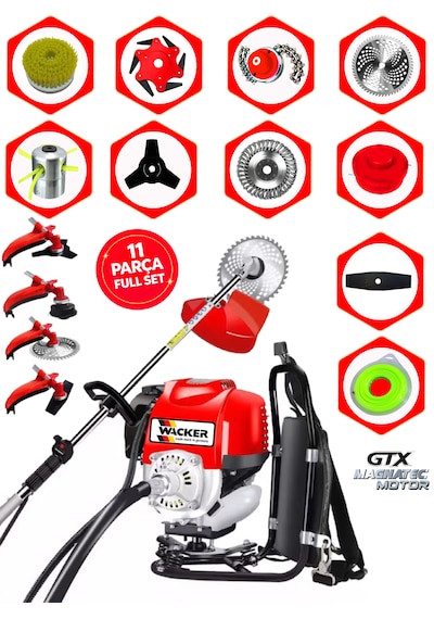 Prowackers German Wx 411 Seri Sırt Tipi Benzinli Ot Çalı Çim Biçme Tırpanı+ 11 Pcs Full Set Hali Yıkamalı