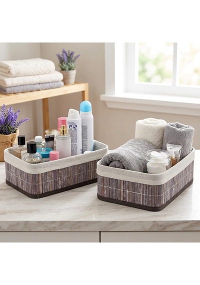 Tr Bambu Çok Amaçlı Saklama Kutusu Düzenleyici Orta Boy Organizer, Dekoratif Bambu Düzenleyici Gri 29x19x10cm 2 Genel