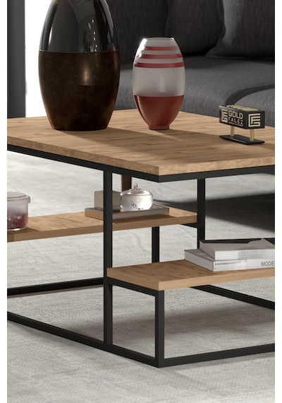 Deluxe Raflı Orta Sehpa Çam 90x60 Çok Renkli