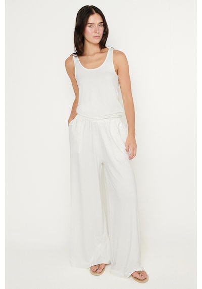 Ac&co / Altınyıldız Classics Kadın Beyaz Yumuşak Dokulu Standart Fit Cepli Beli Lastikli Rahat Örme Pantolon