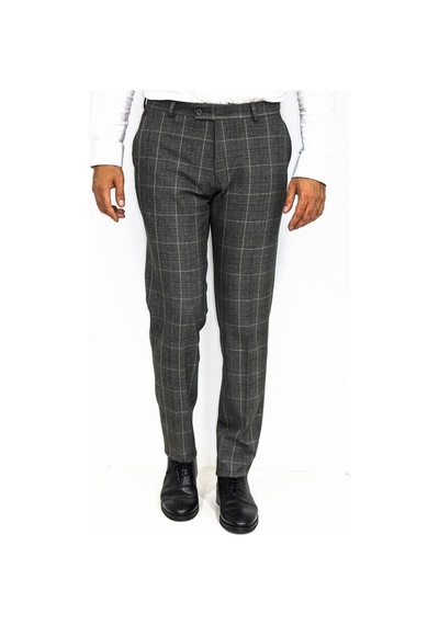 Wessi Kare Desenli Slim Fit Füme Erkek Pantolon Füme