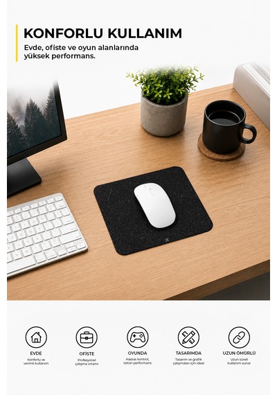 Siyah Kum Desen Mouse Pad - 23x19 Cm Kaymaz Tabanlı Ergonomik Fare Altlığı