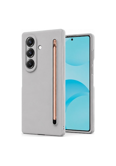 Zodiac Serisi Kalem Bölmeli Samsung Galaxy Z Fold 8 Ultra Uyumlu Kılıf Açık Gri