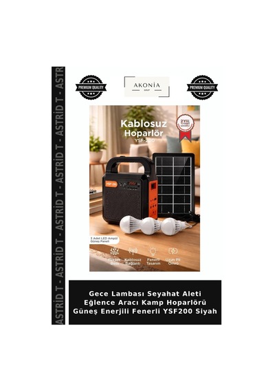 Gece Lambası Seyahat Aleti Eğlence Aracı Kamp Hoparlörü Güneş Enerjili Fenerli Ysf200 Siyah