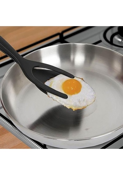 Pişirme Maşası Kavrama Ve Çevirme Maşası Spatula 2si 1 Arada Maşa Plastik Siyah Diğer