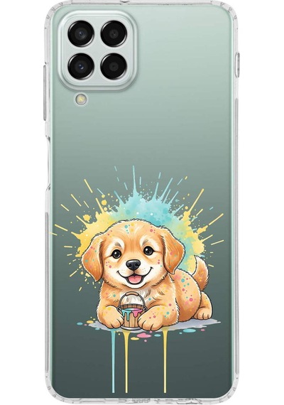 Samsung Galaxy M33 İle Uyumlu Splash Köpek Tasarımlı Şeffaf Silikon Kılıf Şeffaf