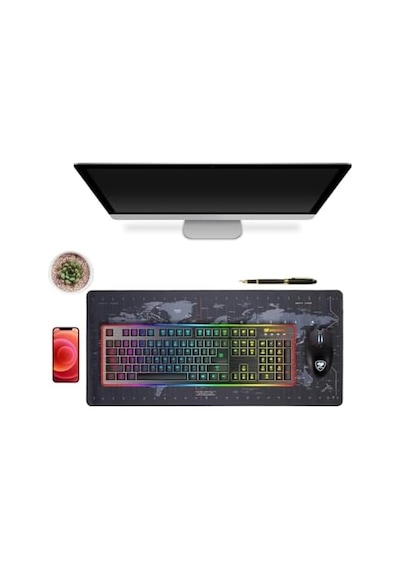 Zerfa Dünya Haritası Ekstra Büyük Genişletilmiş Kaymaz Kauçuk Oyun Mouse Pad & Klavye Masa Mat Bilgisayar Aptop İçin 900 Mm X 400 Mm X 2 Mm L Zmp253 Siyah Dünya Haritası, 90 X 40 Cm