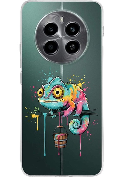 Realme 12 4g İle Uyumlu Splash Bukalemun Tasarımlı Şeffaf Silikon Kılıf Şeffaf