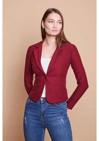 Yakalı Flato Cepli Uzun Kol Pamuklu Kumaş Kısa Blazer Ofis Ceket -bordo Bordo