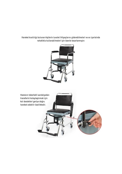 Medikaltec Klozetli Tekerlekli Sandalye Tuvaletli Sandalye Banyo Sandalyesi