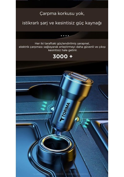 Torima C01 Siyah 2 Usb Port Girişli Transmitter Araç Şarj Cihazı