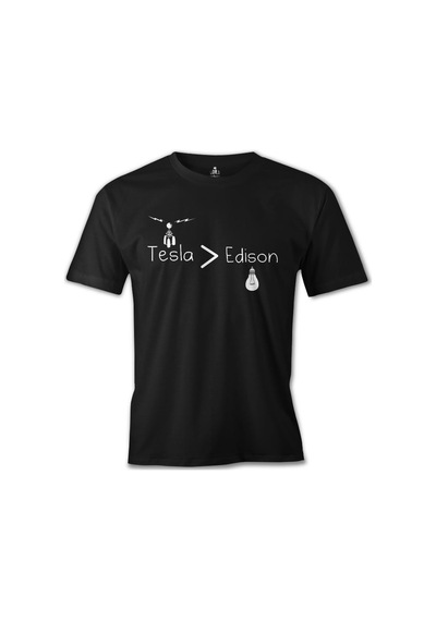 Tesla & Edison Baskılı Siyah Erkek Tshirt 001