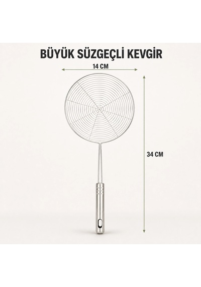 Paslanmaz Çelik Süzgeçli Kevgir Ve Kızartma Maşası Seti - 3 Parça Çok Renkli