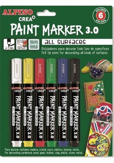 Alpino Crea Paint Marker 3.0 Tüm Yüzeyler İçin Boyama Markörü 6'lı