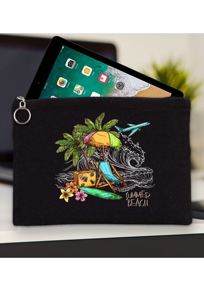 Bk Gift Yaz Temalı-9 Siyah Tablet Çantası 30x21cm, Apple iPad Uyumlu Çantası, Baskılı Tablet Kılıfı Kılıf