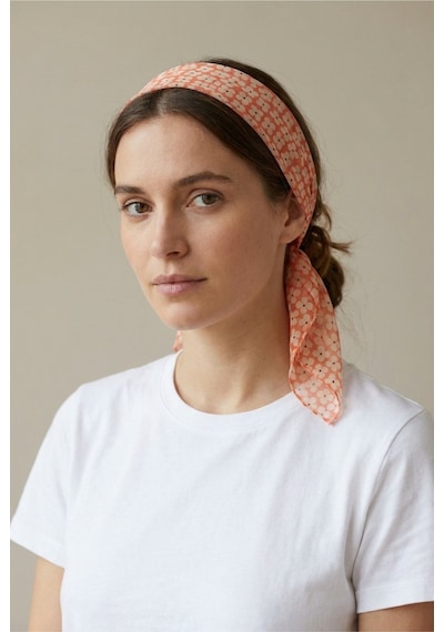 Last İcon Turuncu Krem Çiçek Desenli İnce Şifon Fular Bandana Şal Çok Renkli