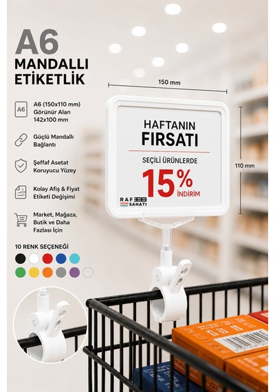 A6 Fiyatlık Mandallı Etiketlik Sepet Raf Askılık Fiyat Etiketi Çerçeveli Market Mağaza Beyaz