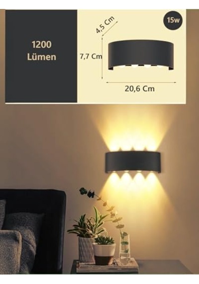 15w Dekoratif Çift Yönlü Led Duvar Apliği - 8 Led'li Modern Tasarım, Cata Kapri Dış Ve İç Mekan Aydınlatma Lam Diğer