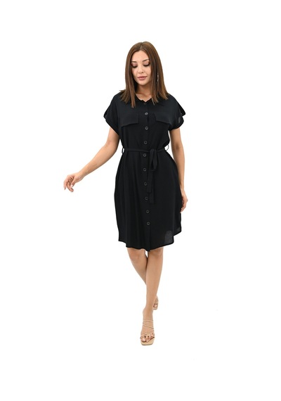 Koza Butik Kadın Gömlek Yaka Kuşak Detaylı Elbise 5240-25 001