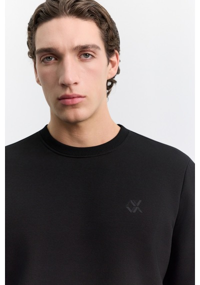 Avva Erkek Siyah Bisiklet Yaka 3 İplik Şardonlu -5 Dereceye Dayanıklı Regular Fit Sweatshirt A62y1291