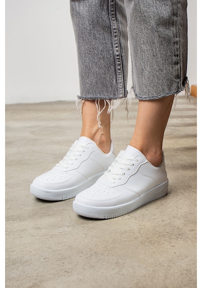 Günlük Unisex Sneaker Bağcıklı Hafif Kalın Tabanlı Spor Ayakkabı 1004 Beyaz