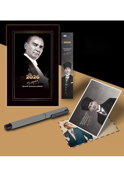 2026 Gazi Paşa Atatürk Ajandası Ayraç Kartpostal Kalem - Gri 103 Ivory