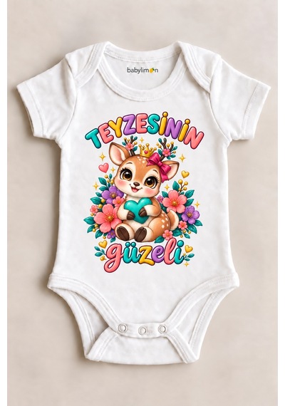 Babylimon Teyzesinin Güzeli Beyaz Kısa Kollu Çıtçıtlı Bebek Zıbını Beyaz - 930083982 Beyaz