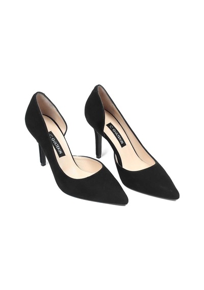 Kadın Siyah İnce Topuklu Süet Deri Stiletto Siyah Süet