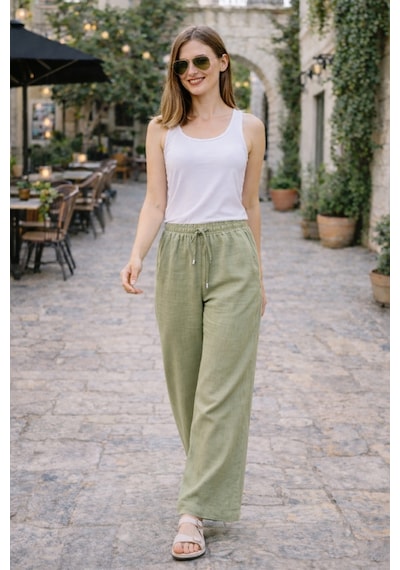 Esra Butik78 Bol Paça Müslin Pantolon Siyah Acı Kahve Açık Yeşil Lastikli Bel Rahat Pantolon Esra Butik78 Bol Paça Müslin Pantolon Siyah Acı Kahve Açık Yeşil Lastikli Bel Rahat Pantolon