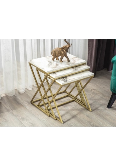 Venedik Gold Metal Ayaklı,Mermer Desenli Mdf'Li Zigon Sehpa (533735191)