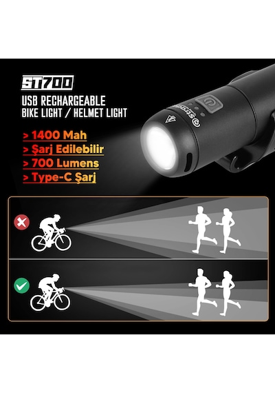 Stradacycles St-700 Lityum Şarj Edilebilir Ön Far