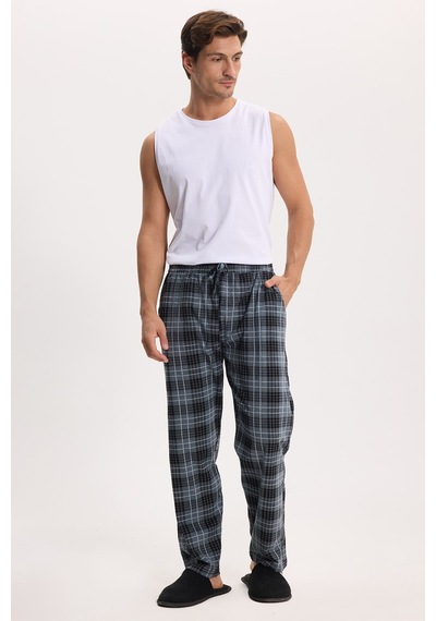 Tudors Erkek Standart Fit Normal Kesim Pamuklu Kareli Beli Bağcıklı Cepli Gri Pijama Altı-51260