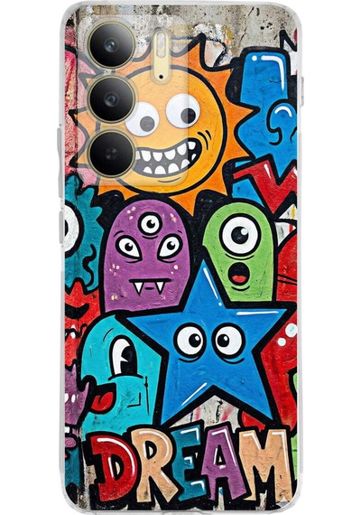 Realme C75 İle Uyumlu Grafiti Dream Street Tasarımlı Şeffaf Silikon Kılıf Şeffaf