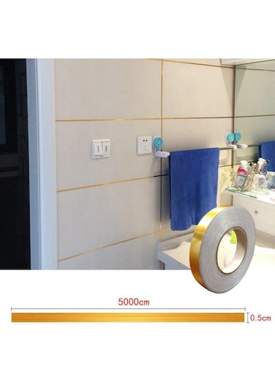 50 Metre Fayans Arası Şerit Dekoratif Yapışkan Renkli Dekor Bant Sarı