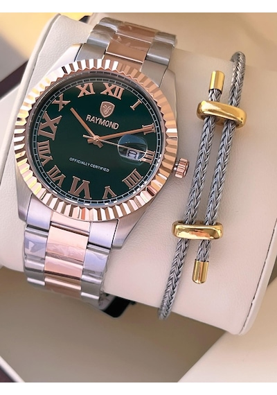 Raymond Nişan Ve Damatlara Özel Çelik Kordon 2 Yıl Garantili 5 Atm Erkek Kol Saati+bileklik Rmd.33 Rose Gold - Gümüş Raymond Nişan Ve Damatlara Özel Çelik Kordon 2 Yıl Garantili 5 Atm Erkek Kol Saati+bileklik Rmd.33 Rose Gold - Gümüş