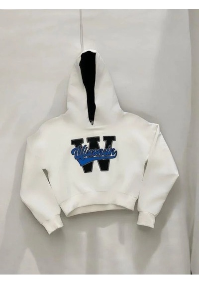 Kız Çocuk Pamuklu W Yazılı Kısa Sweatshirt-14380 Ekru