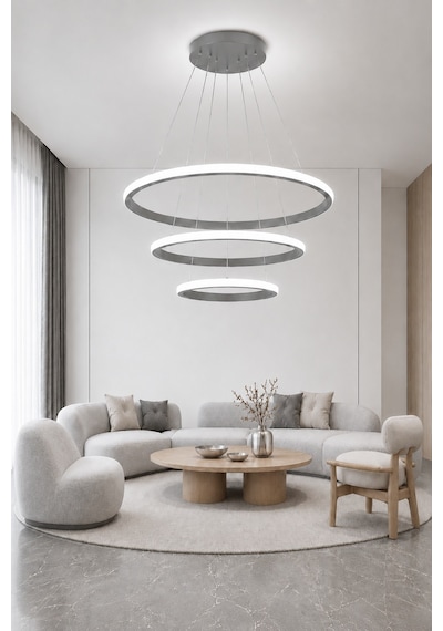 Rizon 3 Lü Led Sarkıt Avize Beyaz Işık Gri
