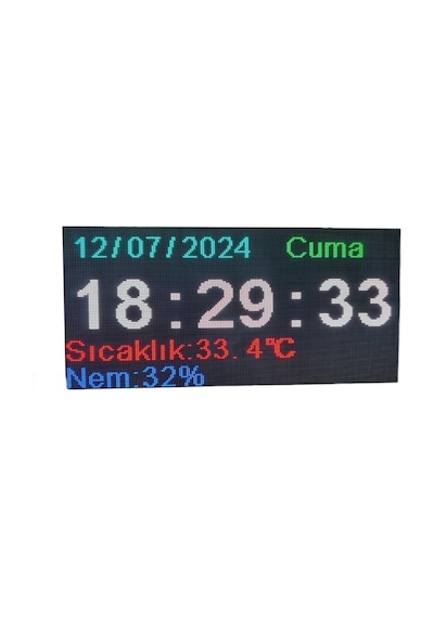 Renkli Dijital Led Saat, Tarih, Derece Ve Nem Kasa Ölçüsü: 48x96 Cm